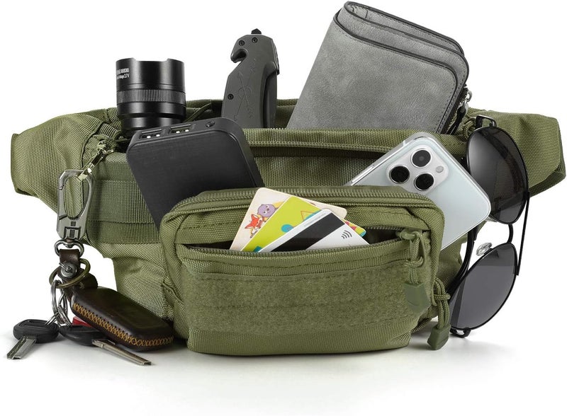 SOWHUP Tactical Fanny Pack,Military Waist Bag Pack with U.S Patch Utility Hip Belt Bumbag for Outdoor Fishing Hiking (Army Green(4 Zipper Pockets)) - Image 3